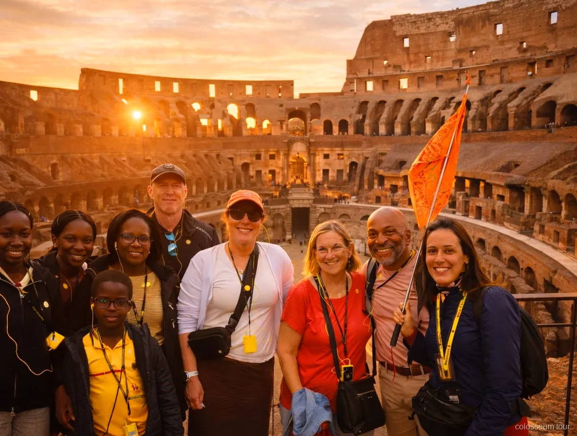 Colosseums insida vid solnedgången med entré utan kö
