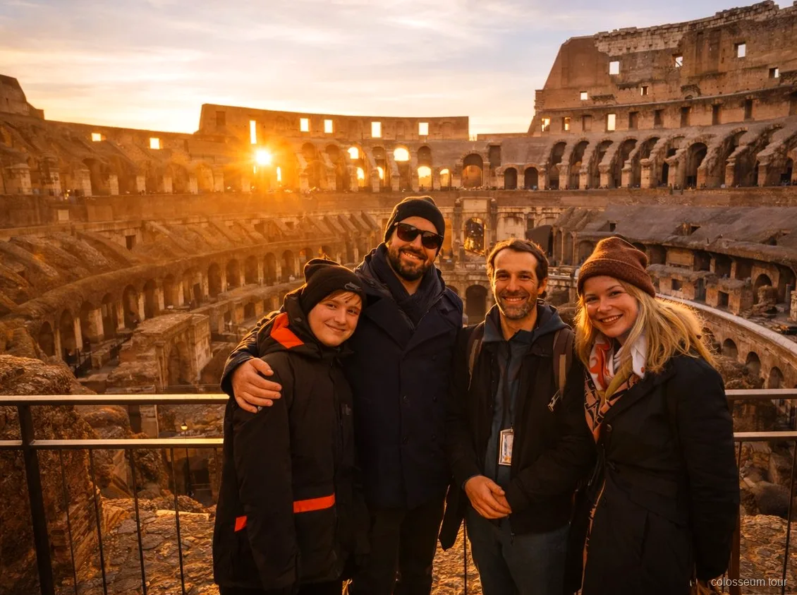 Guia de parla anglesa liderant el tour del Colosseum a la posta de sol