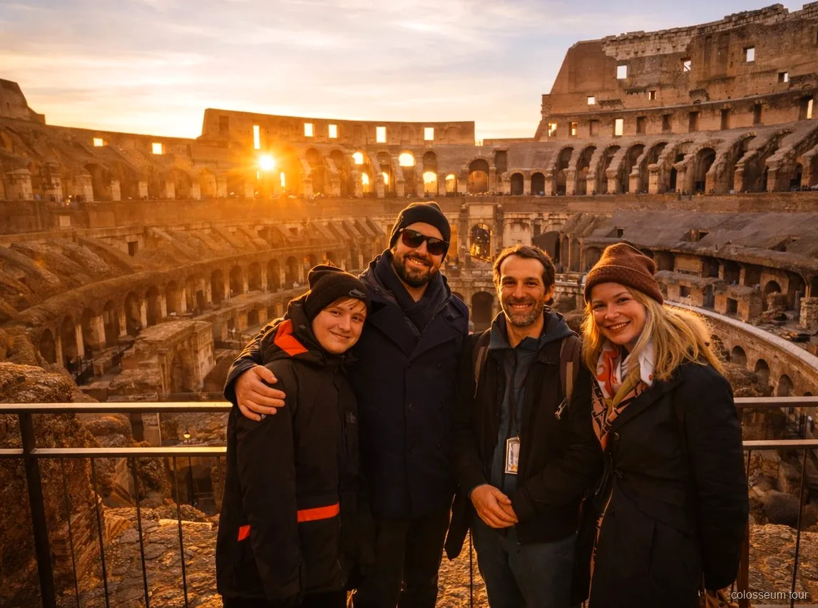 Guide parlant anglais menant la visite du Colisée au coucher du soleil
